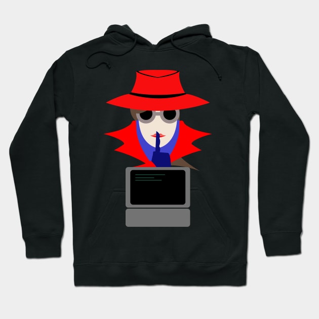 Lady Red Shush (Cauc W/Computer): A Cybersecurity Design Hoodie by McNerdic